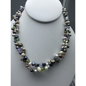 Pearl & Glass Bead Necklace Sterling 925 Silver Clasp Purple Warm